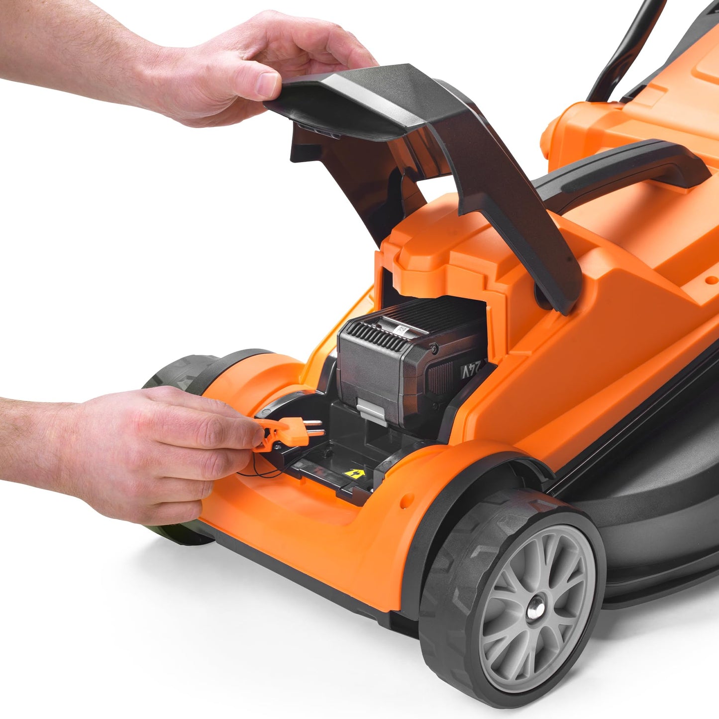 Tondeuse à gazon sans fil 24V avec batterie, chargeur rapide et rouleau arrière