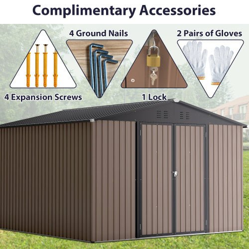 10' x 10' Metal Outdoor Storage Shed Lockable Steel Garden Shed with Ventilation