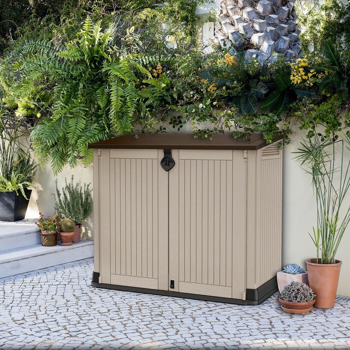 Keter Store It Out Midi Coffre de Rangement de Jardin Extérieur Verrouillable 880L - Beige/Marron