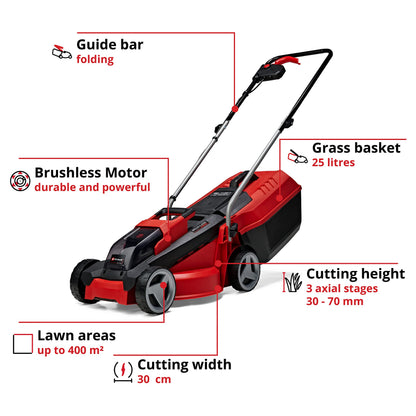 Tondeuse à gazon sans fil 18 V avec moteur sans balais, batterie et chargeur inclus