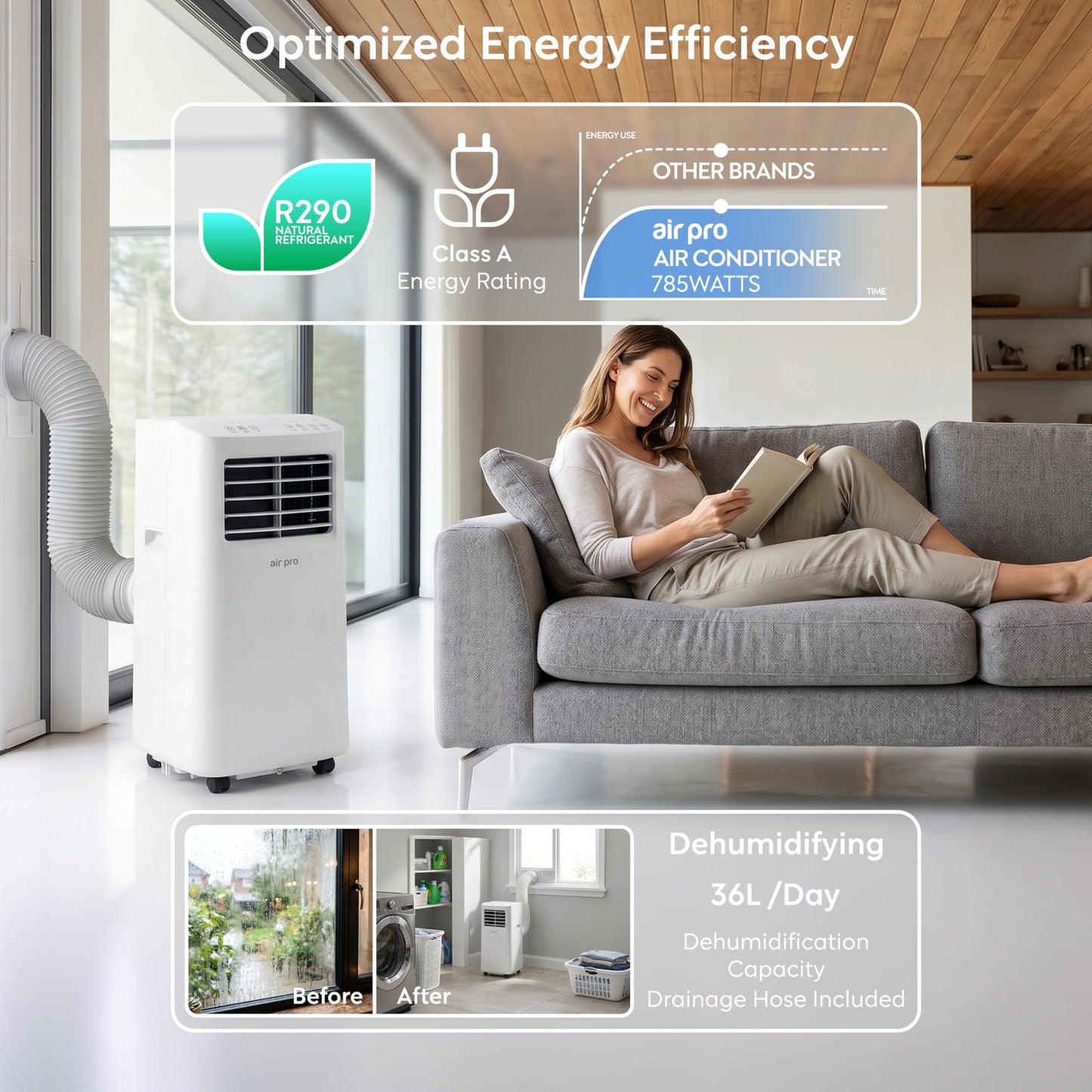 Climatiseur portatif intelligent 4-en-1 avec contrôle Wi-Fi et kit de fenêtre