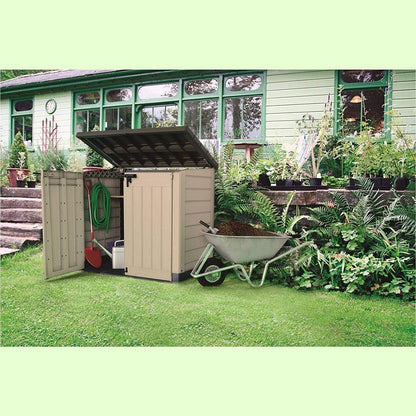 Abri de rangement extérieur Keter Store It Out Max 1200L pour jardin et poubelles à roulettes - Beige et marron