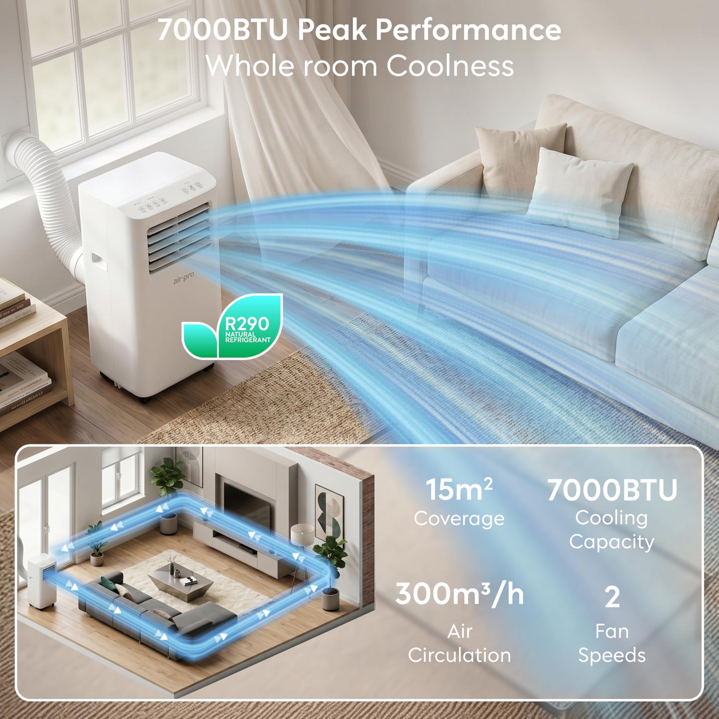 Climatiseur portatif intelligent 4-en-1 avec contrôle Wi-Fi et kit de fenêtre