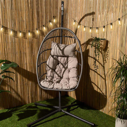 Fauteuil suspendu œuf avec support, coussin et panier en rotin pliable