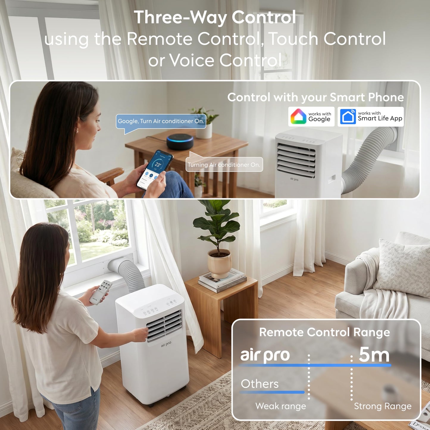Climatiseur portatif intelligent 4-en-1 avec contrôle Wi-Fi et kit de fenêtre