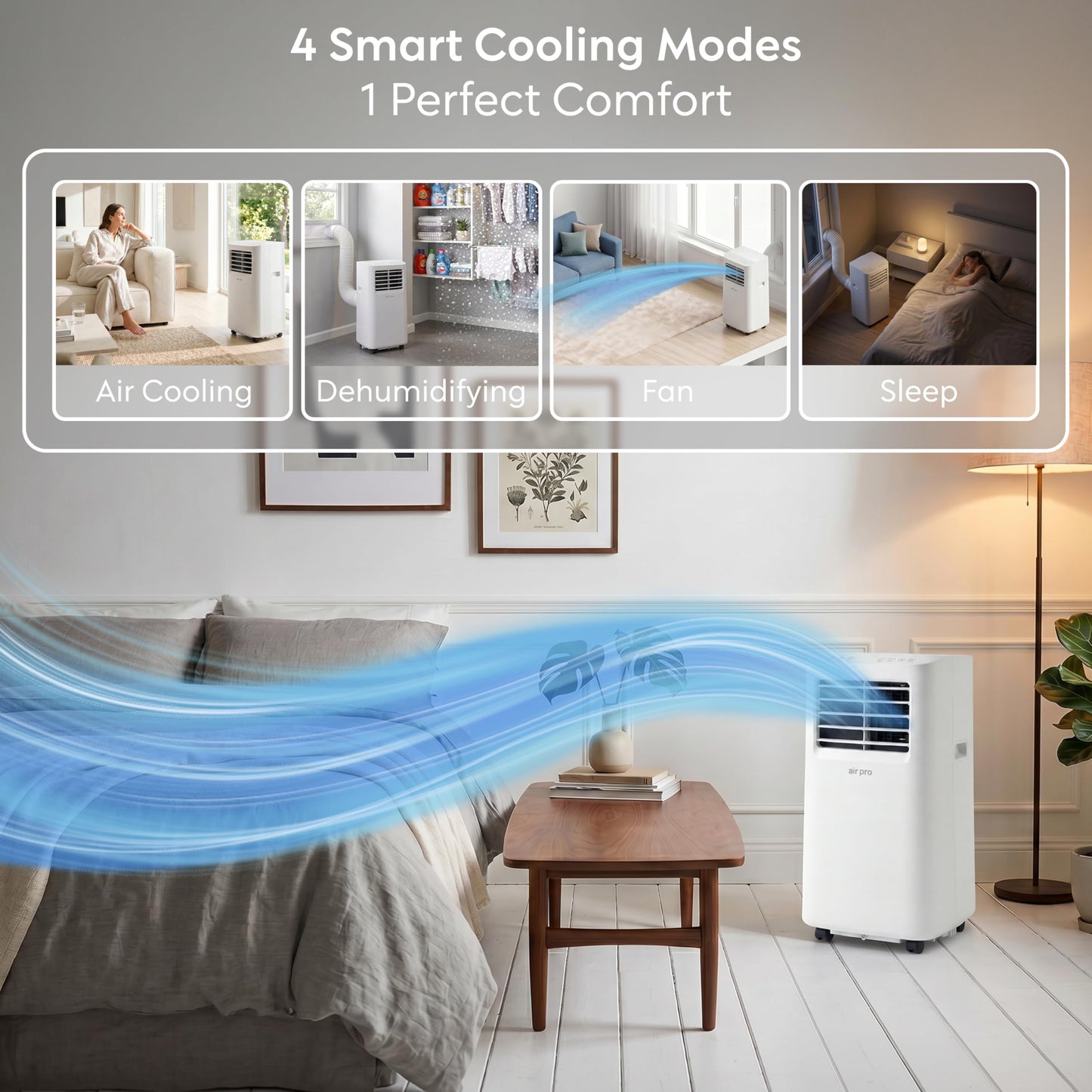Climatiseur portatif intelligent 4-en-1 avec contrôle Wi-Fi et kit de fenêtre