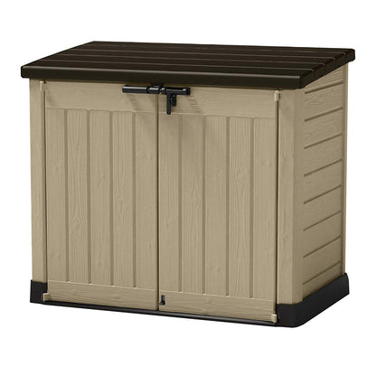Abri de rangement extérieur Keter Store It Out Max 1200L pour jardin et poubelles à roulettes - Beige et marron