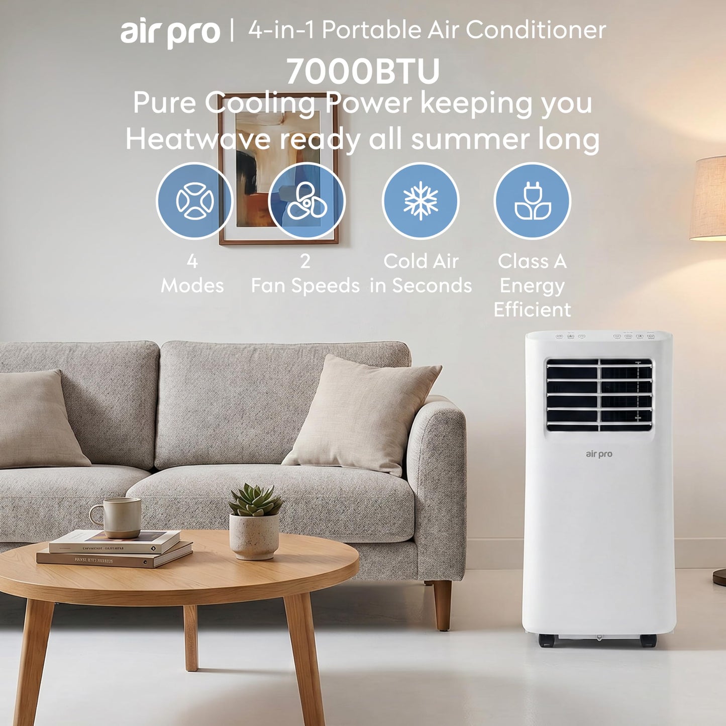 Climatiseur portatif intelligent 4-en-1 avec contrôle Wi-Fi et kit de fenêtre
