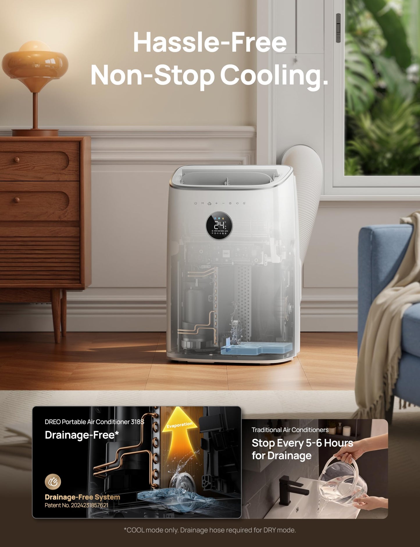 Climatiseur intelligent et portable avec modes refroidissement, ventilateur et déshumidificateur