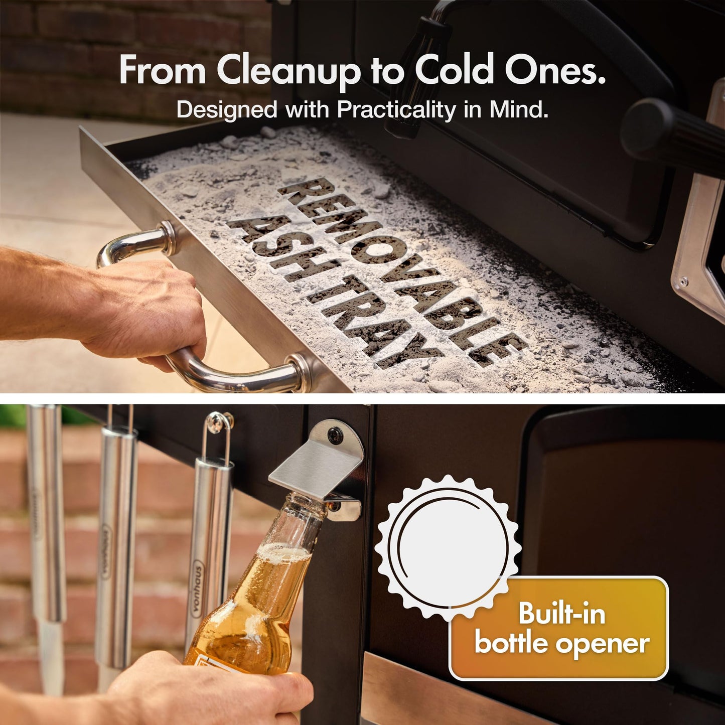 Barbecue XL au charbon de bois avec fumoir, grilles en fonte, tablettes latérales et grille de maintien au chaud