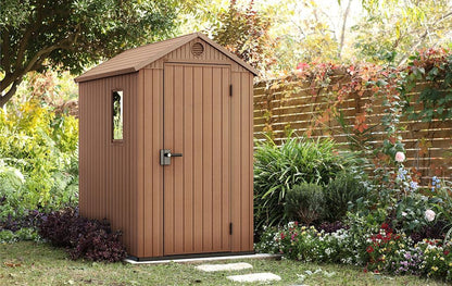 Abri de jardin Darwin 4X6 aspect bois naturel | Composite Evotech, résistant aux intempéries