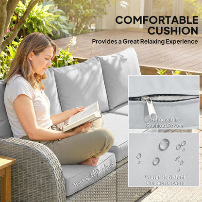 Salon de jardin 7 places en rotin avec chaises inclinables, poufs et table basse