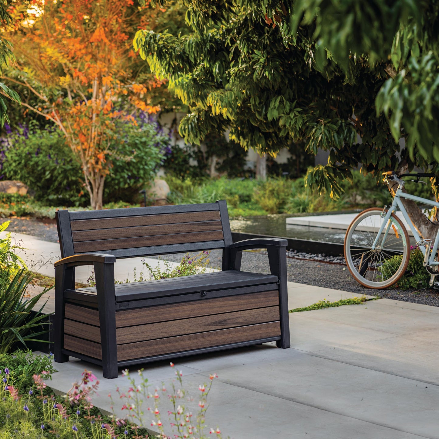 Banc de rangement d'extérieur de jardin 227 L avec rangement intégré et 2 places assises