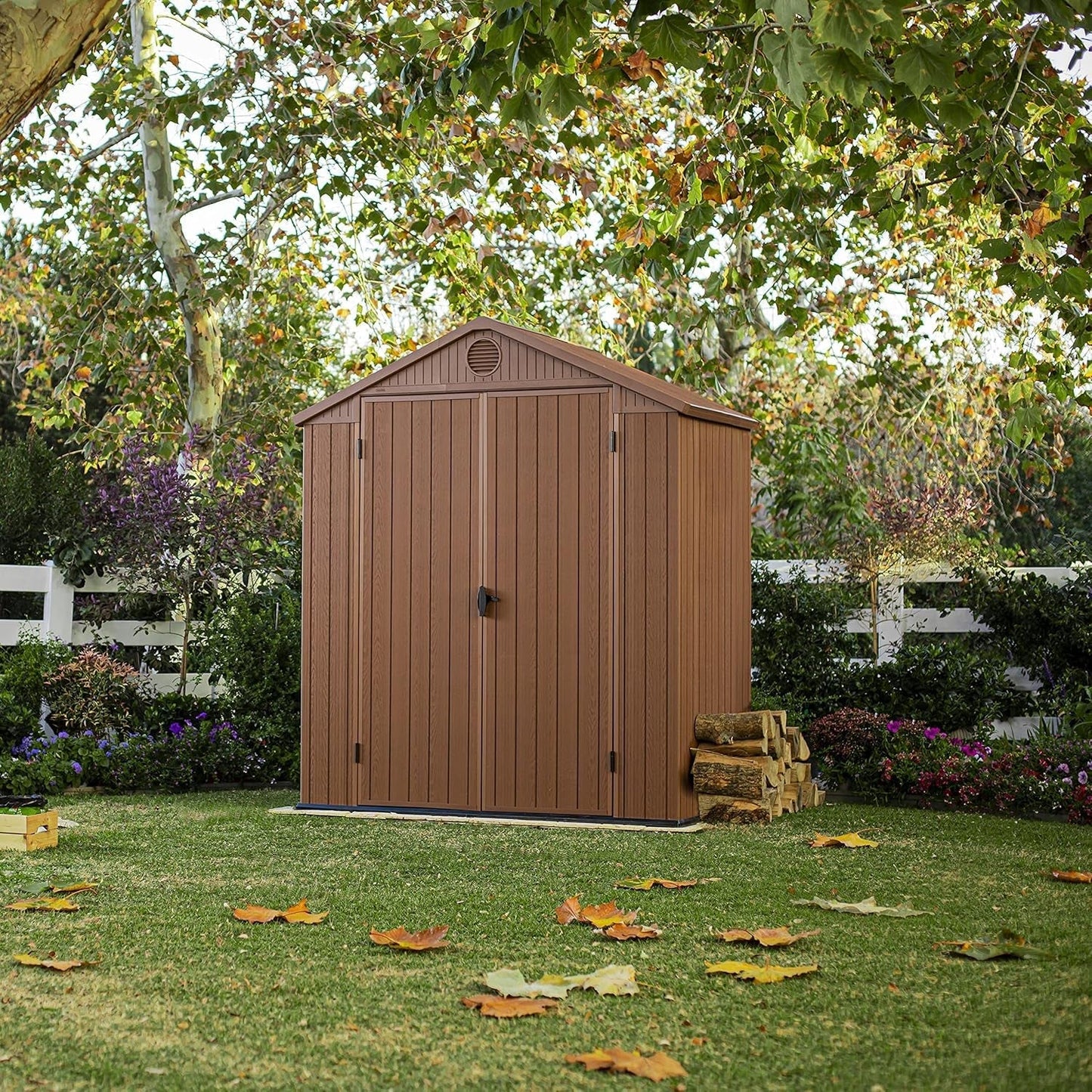 Darwin Outdoor Apex Double Door Garden Storage Shed 6 X 4Ft Brown Wood Look and Feel