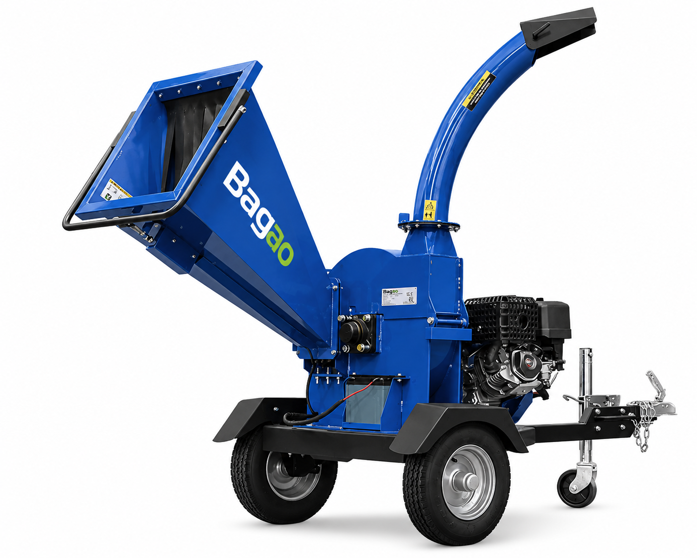 Déchiqueteuse de bois Bagao haute performance tractée – Moteur essence 4 temps de 15 CV et 420 cm³, broyeur de jardin et déchiqueteuse de branches pour usage commercial