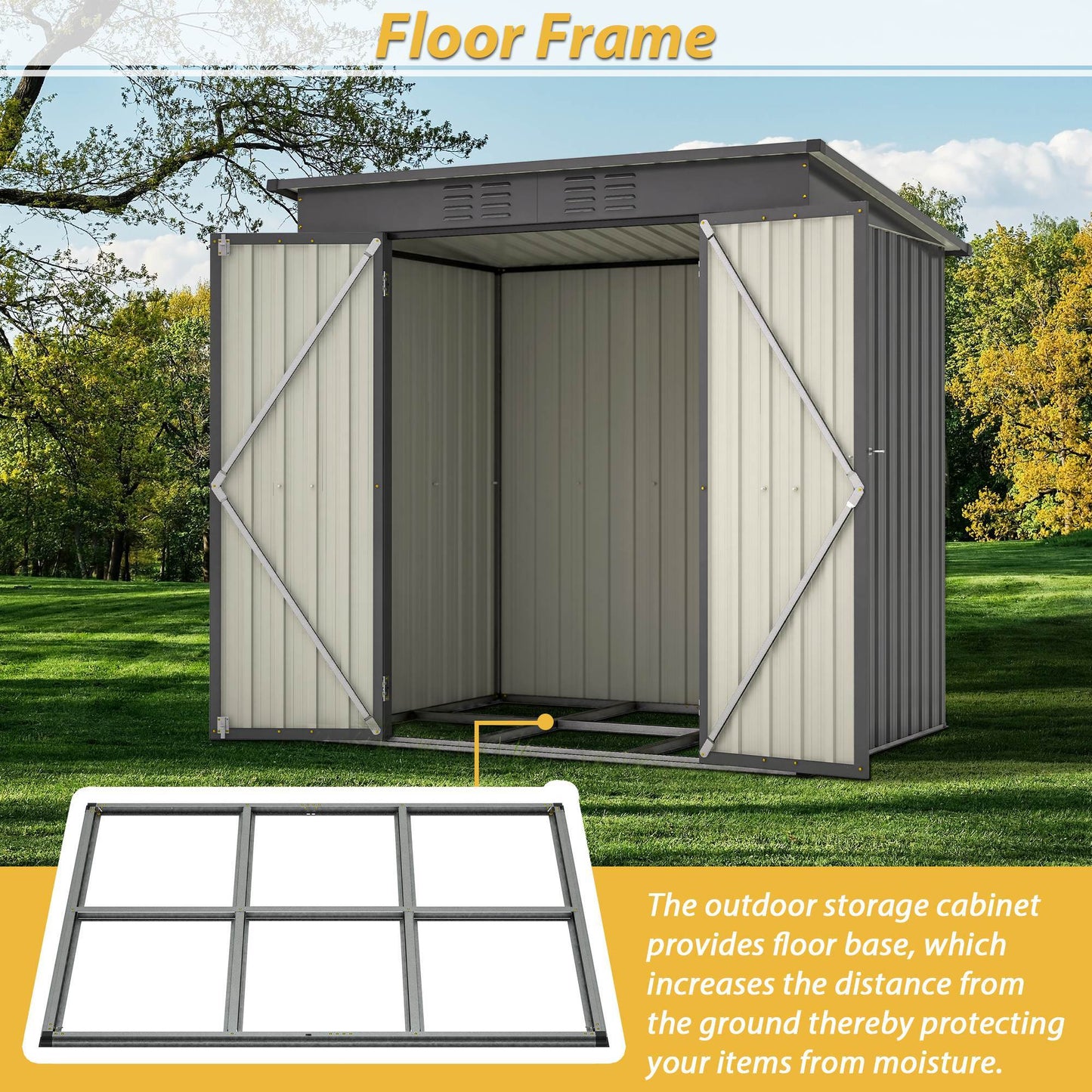 Compact 6x4 Metal Outdoor Storage Shed with Double Hinged Doors, Galvanized Steel Panels & Lockable Design