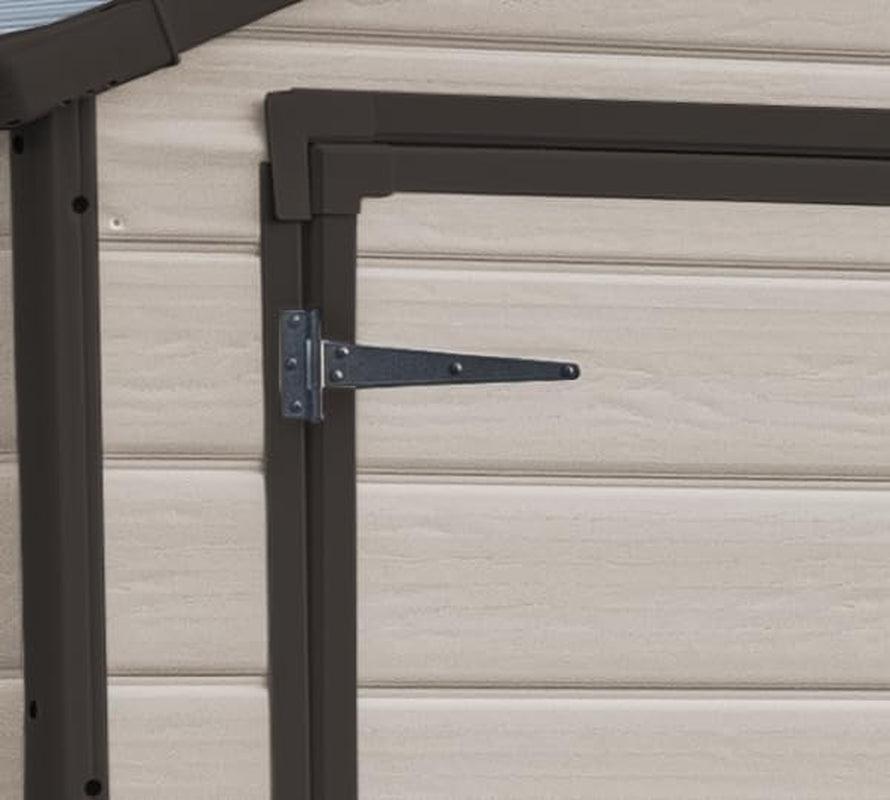 Abri de jardin d'extérieur 6 x 8 pieds avec toit à pignon et double porte – Effet bois beige/marron