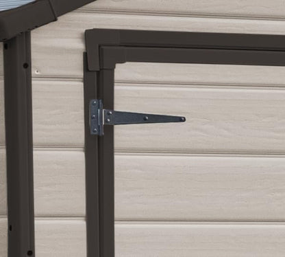 Abri de jardin d'extérieur 6 x 8 pieds avec toit à pignon et double porte – Effet bois beige/marron