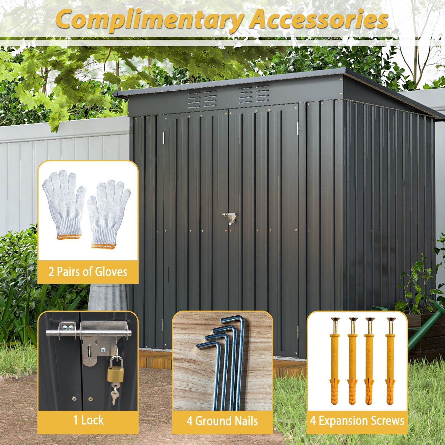 Compact 6x4 Metal Outdoor Storage Shed with Double Hinged Doors, Galvanized Steel Panels & Lockable Design