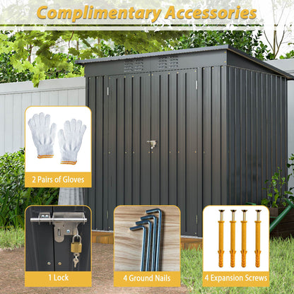 Compact 6x4 Metal Outdoor Storage Shed with Double Hinged Doors, Galvanized Steel Panels & Lockable Design