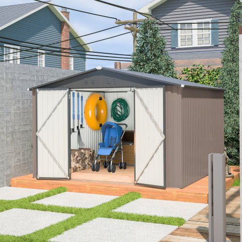 10' x 10' Metal Outdoor Storage Shed Lockable Steel Garden Shed with Ventilation