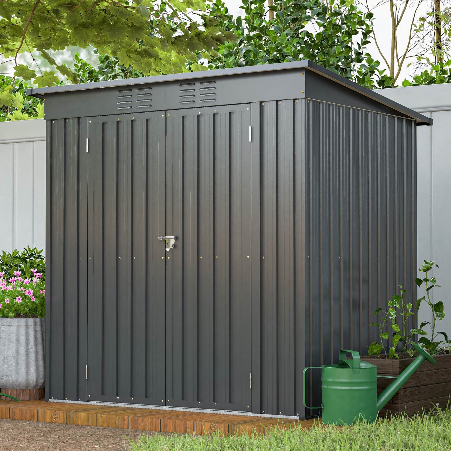 Compact 6x4 Metal Outdoor Storage Shed with Double Hinged Doors, Galvanized Steel Panels & Lockable Design