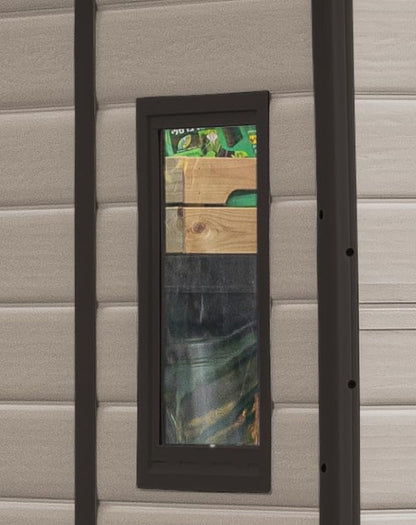 Abri de jardin d'extérieur 6 x 8 pieds avec toit à pignon et double porte – Effet bois beige/marron