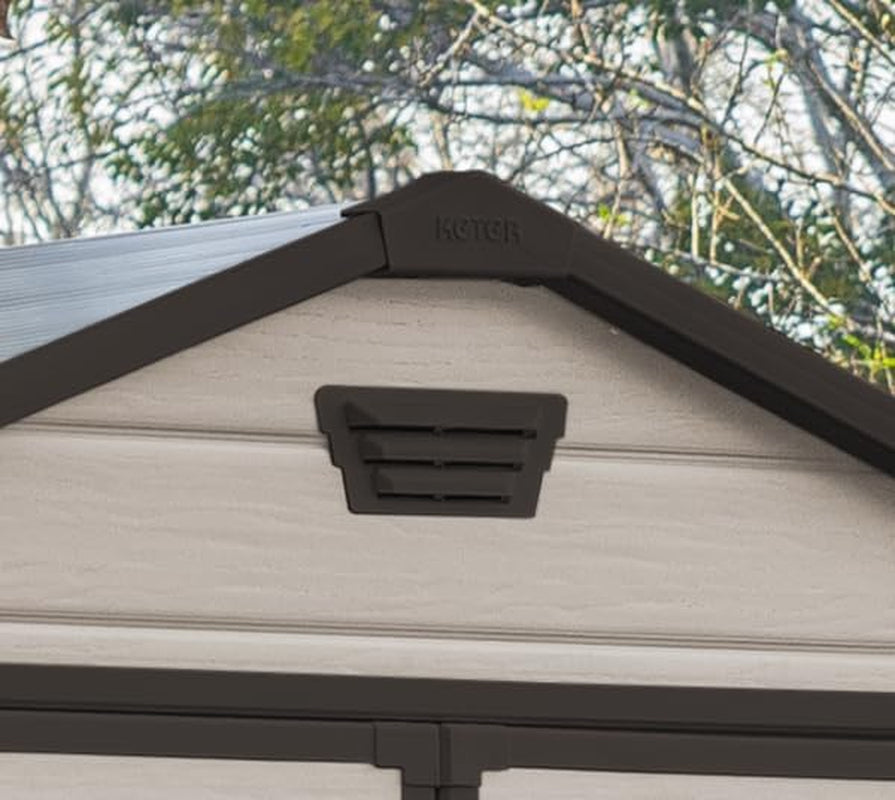 Abri de jardin d'extérieur 6 x 8 pieds avec toit à pignon et double porte – Effet bois beige/marron