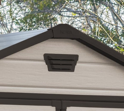 Abri de jardin d'extérieur 6 x 8 pieds avec toit à pignon et double porte – Effet bois beige/marron