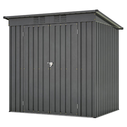 Compact 6x4 Metal Outdoor Storage Shed with Double Hinged Doors, Galvanized Steel Panels & Lockable Design