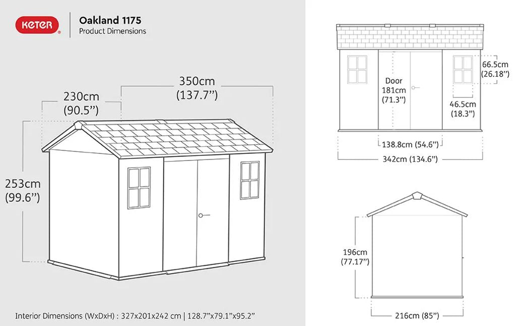 Abri de jardin Keter Oakland en résine grise de 3,35 x 2,28 m
