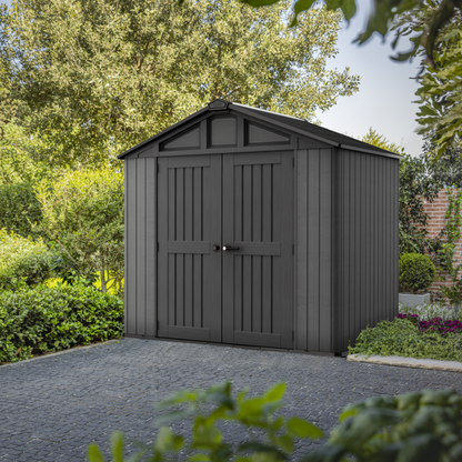 Abri de jardin Keter Stronghold 8x6 pi. en résine, aspect bois gris
